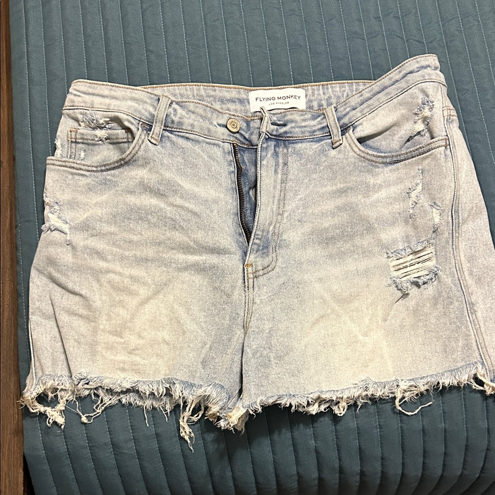 Flying Monkey Light Blue Ripped Denim Shorts
